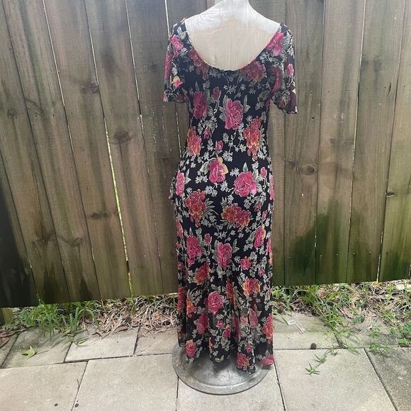 Vintage y2k 90s WHIMSIGOTH BIAS DRESS Floral Beaded Detail Petal Hem L 40" bust - Picture 6 of 8